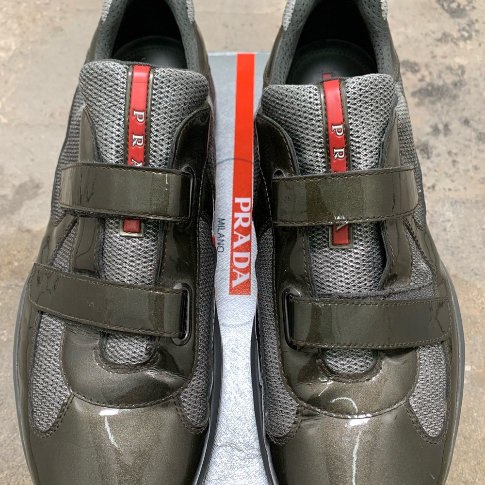 Prada Silver Sneakers with Velcro Straps and Metallic Finish